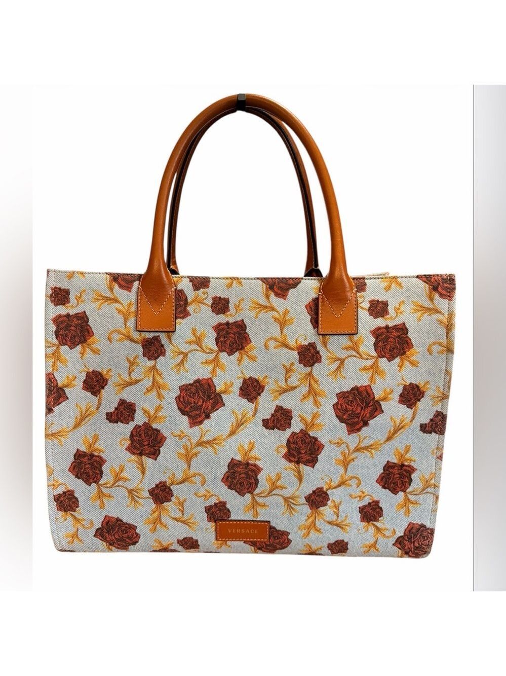 Versace Floral Canvas Tote Bag